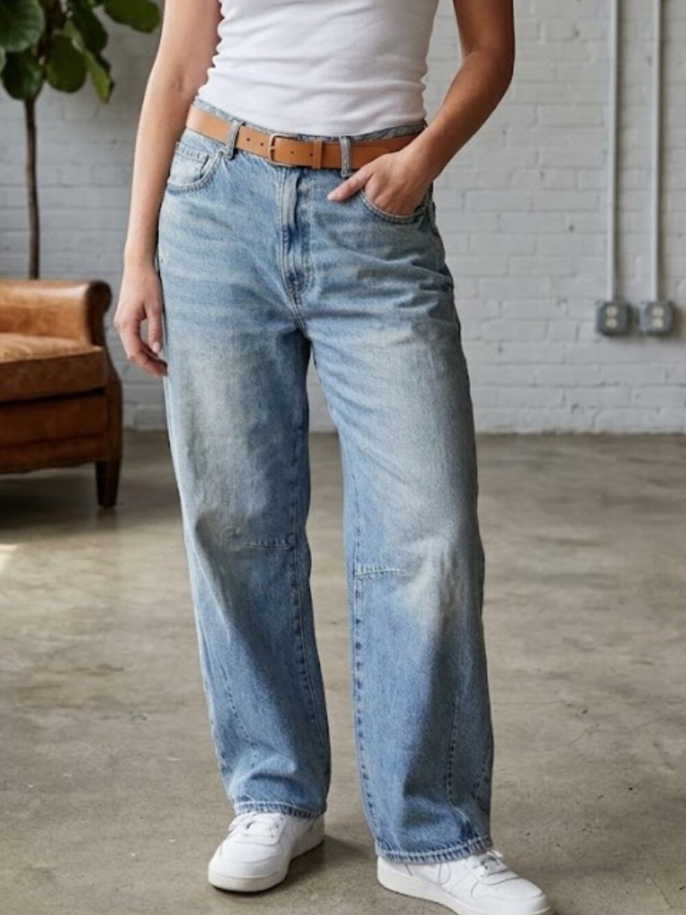 Zara High Waisted Baggy Wide Leg Loose Fit Oversized Knee Dart Denim Jeans Pants